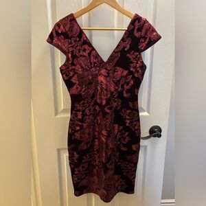 Guess Sequinned Burgundy Floral Mini Dress